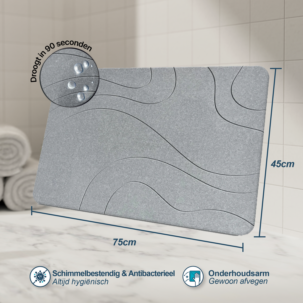 XL Diatomity Stone Bath Mat – natürlich, schnell trocknend – hygienisch – schimmelfrei und stilvoll 75x45 cm