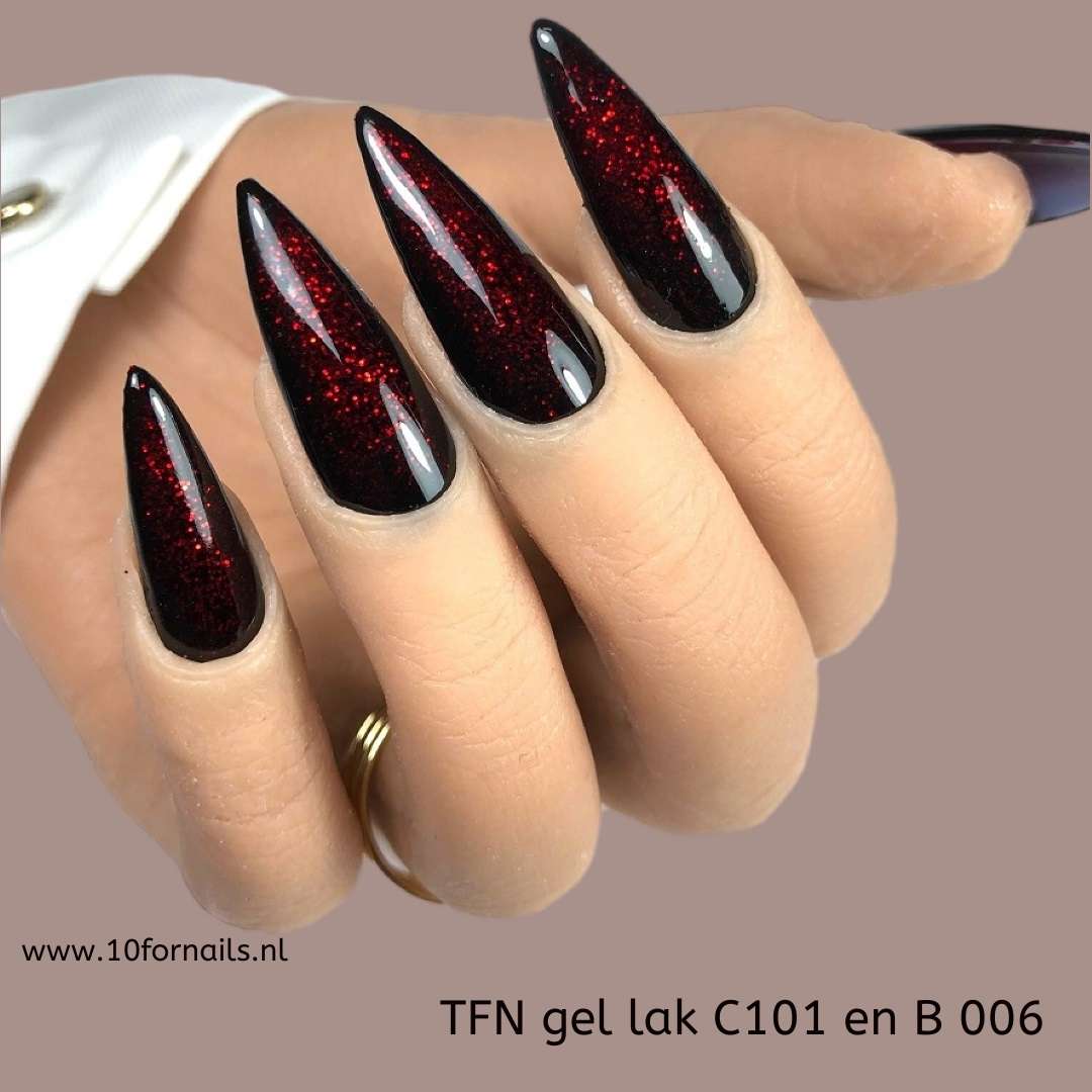 TFN Gel Lak C 101 Zwart Met Rode Glitter - Duurzame Gellak