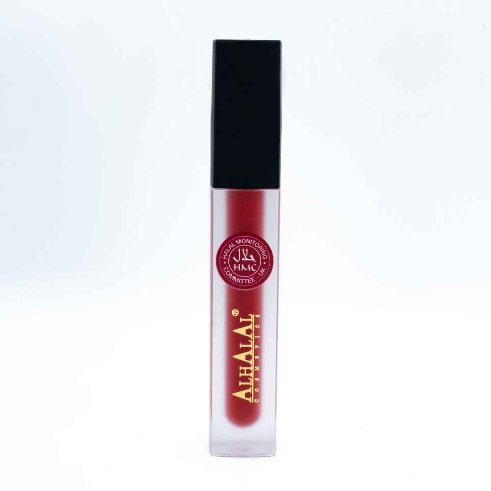 Alhalal Cosmetics Smooth Liquid Lipstick in einem roten Farbton mit schwarzer Kappe