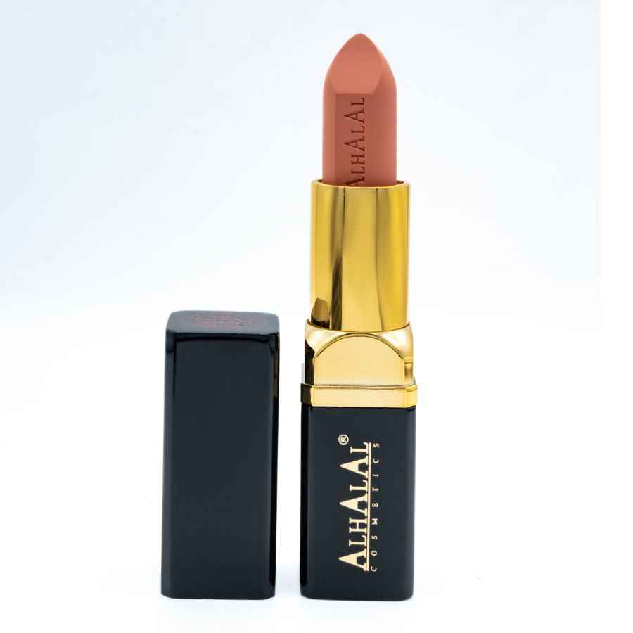 Alhalal Cosmetics Samtlippenstift in elegantem Braun mit goldenem Ärmel