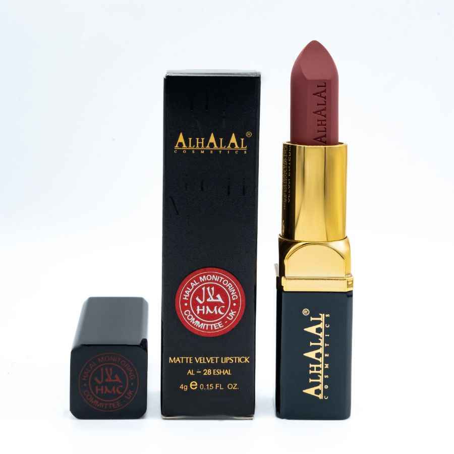 Alhalal Cosmetics Samtlippentift in mattem Samtfinish mit schwarzer und goldener Verpackung