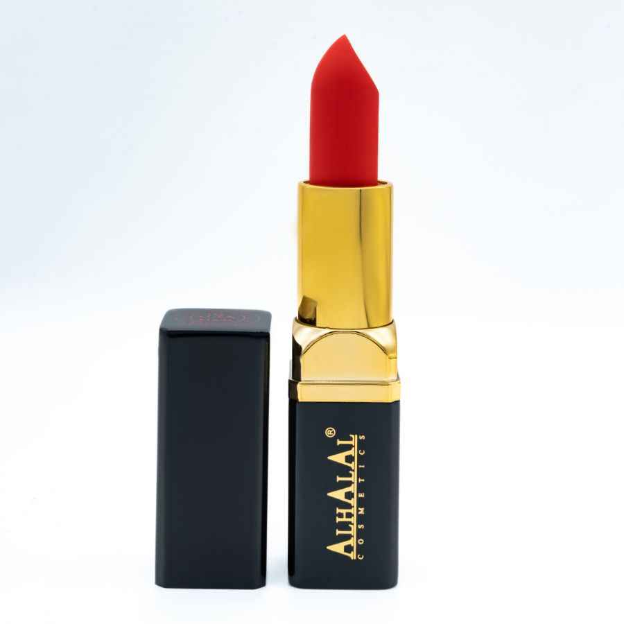 Red Velvet MILANO LIPSTICK von Alhalal Cosmetics mit goldenem Etui und schwarzer Kappe