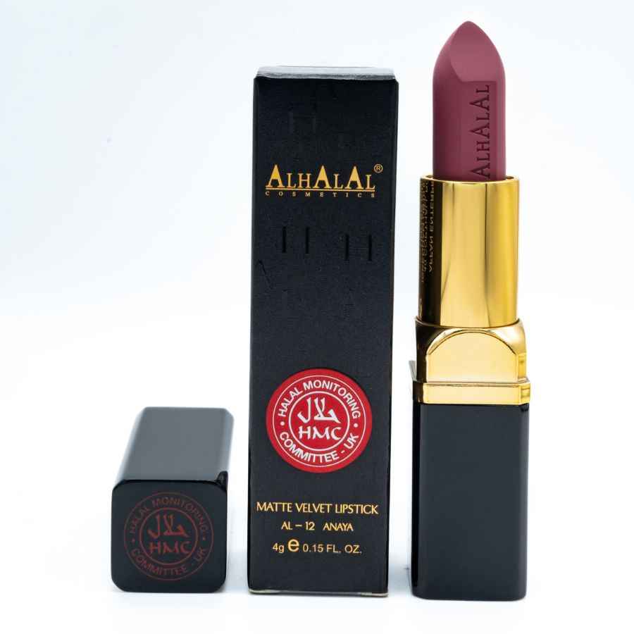 Alhalal Cosmetics lila brauner Lippenstift Samt, matte Lippenstift mit goldener Hülle