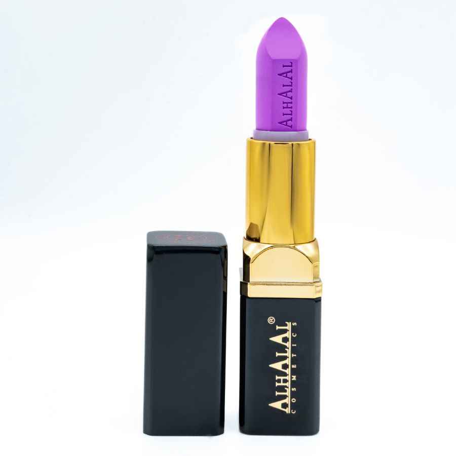 Alhalal Cosmetics lila Samt-Lippenstift mit goldener Hülle und schwarzer Kappe PARSE LIPSTICK