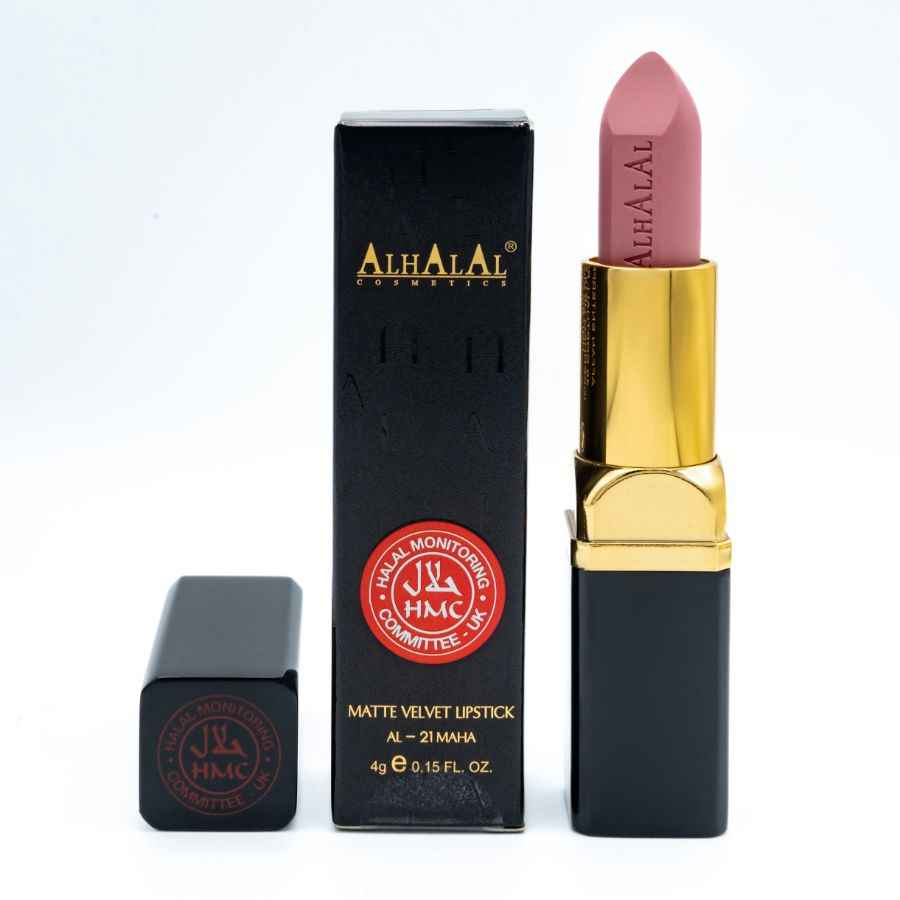 Alhalal Cosmetics weicher brauner Lippenstift mit samtigem Finish und goldenem und schwarzem Ärmel