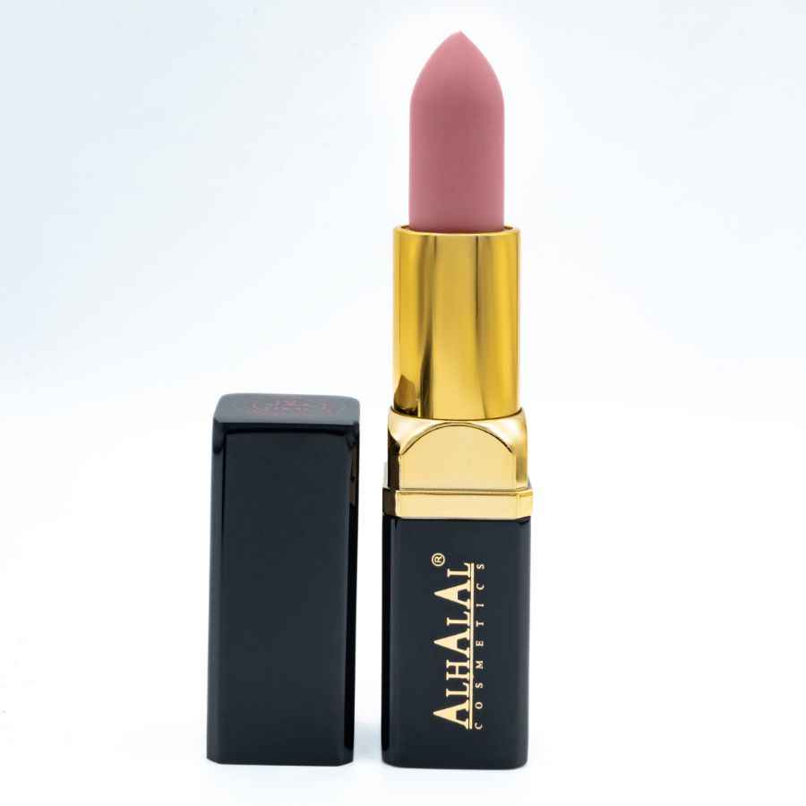 Alhalal Cosmetics Samtlippenstift in weichem braunem Lippenstift mit schwarzem und goldenem Etui
